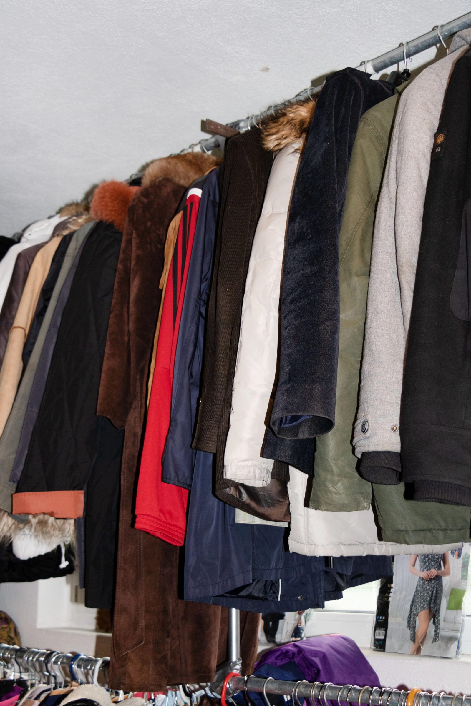 Racks of second-hand coats and jackets